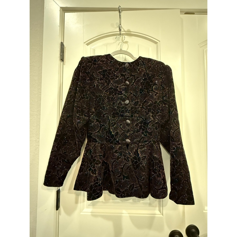 Scott McClintock Womens Blazer 8 Black‎ Velvet Pink Sparkle Vintage Whimsygoth